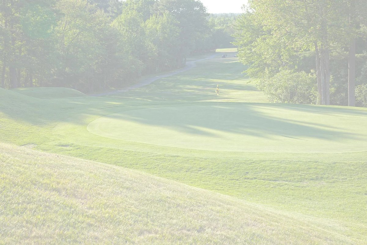 Rolling green at Holden Hills Country Club with surrounding trees, gentle hills, and a visible golf flag under clear sky