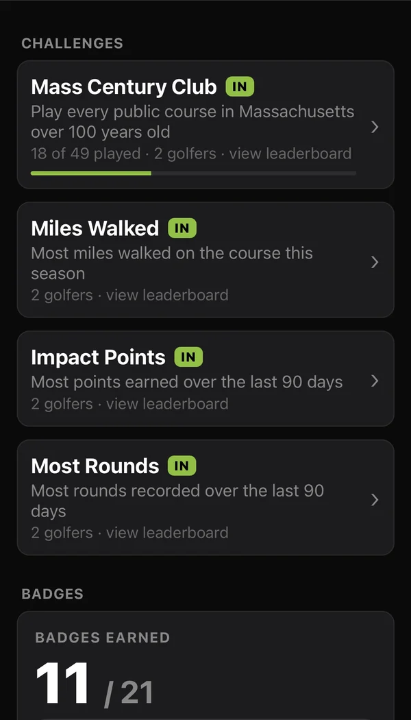 Mass Century Club progress and leaderboards in Golf TotalGuide