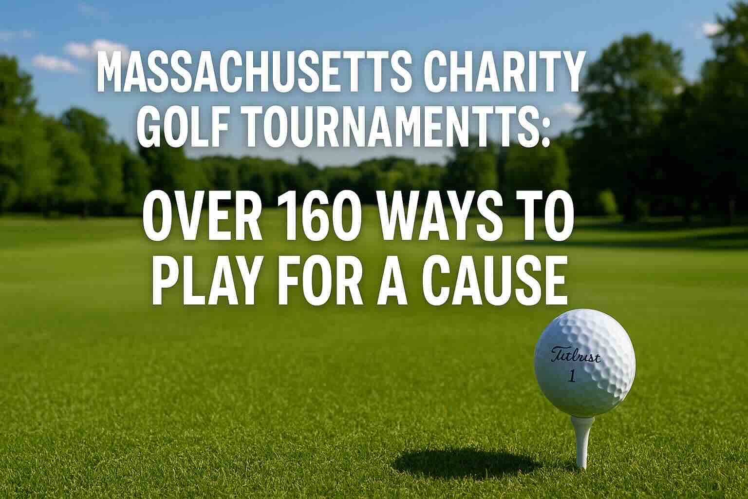 Titleist ball on tee with text: “Massachusetts Charity Golf Tournaments – Over 160 Ways to Play for a Cause.”